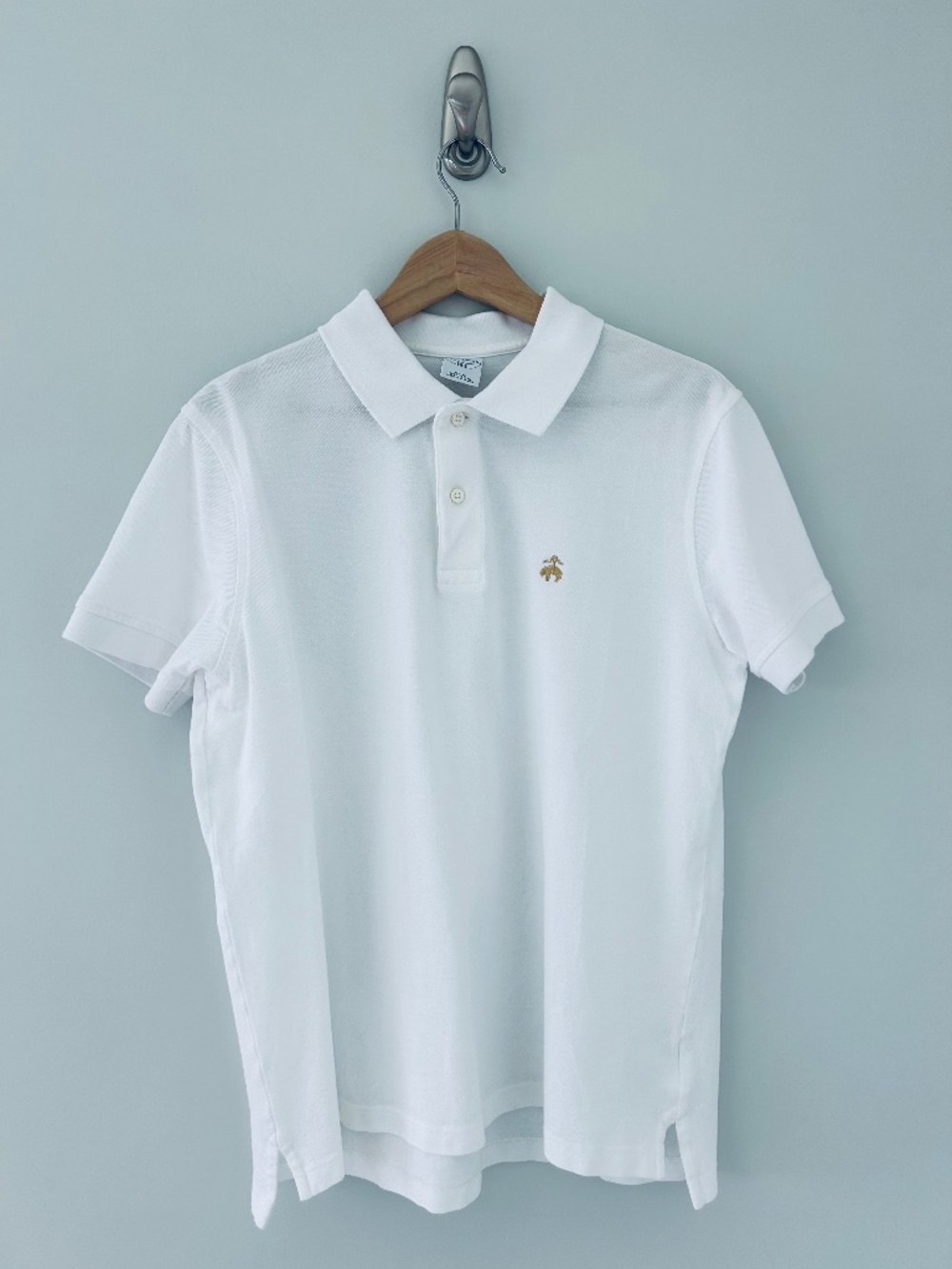 NWOT Brooks Brothers Men's Solid Piqué Slim Fit Polo in White w/Gold Logo Sz L
